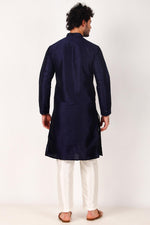 Dazzling Navy Blue Color Art Silk Fabric Kurta Pajama