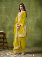 Tasteful Yellow Color Chanderi Fabric Patiala Suit