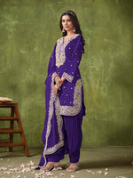 Tasteful Purple Color Chanderi Fabric Patiala Suit