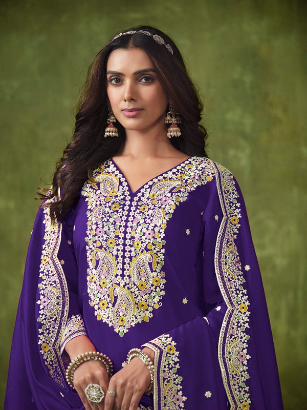 Tasteful Purple Color Chanderi Fabric Patiala Suit