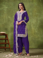 Tasteful Purple Color Chanderi Fabric Patiala Suit