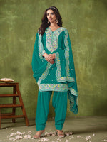 Tasteful Green Color Chanderi Fabric Patiala Suit