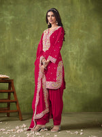 Tasteful Pink Color Chanderi Fabric Patiala Suit