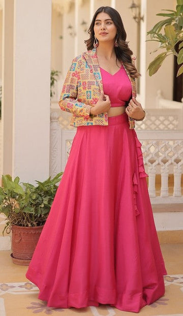 Amazing Pink Color Chinon Fabric Designer Lehenga Choli With Inner