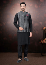 Amazing Black Color Silk Fabric Kurta Pajama and Jacket