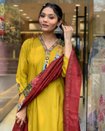 Divine Mustard Color Viscose Fabric Designer Suit