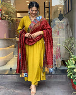 Divine Mustard Color Viscose Fabric Designer Suit