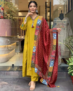 Divine Mustard Color Viscose Fabric Designer Suit