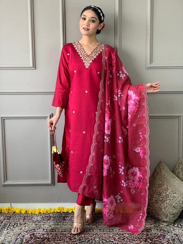 Divine Red Color Viscose Fabric Designer Suit