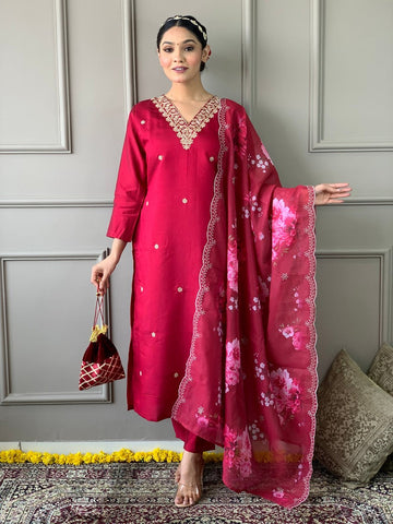 Divine Red Color Viscose Fabric Designer Suit