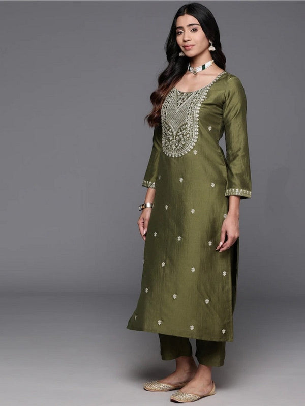 Divine Green Color Viscose Fabric Designer Suit