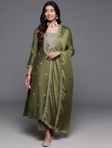 Divine Green Color Viscose Fabric Designer Suit