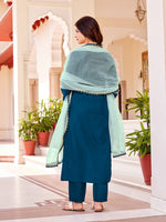 Divine Teal Color Crepe Fabric Designer Suit