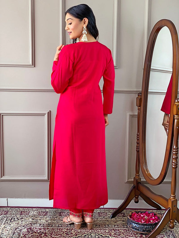 Divine Red Color Viscose Fabric Designer Suit