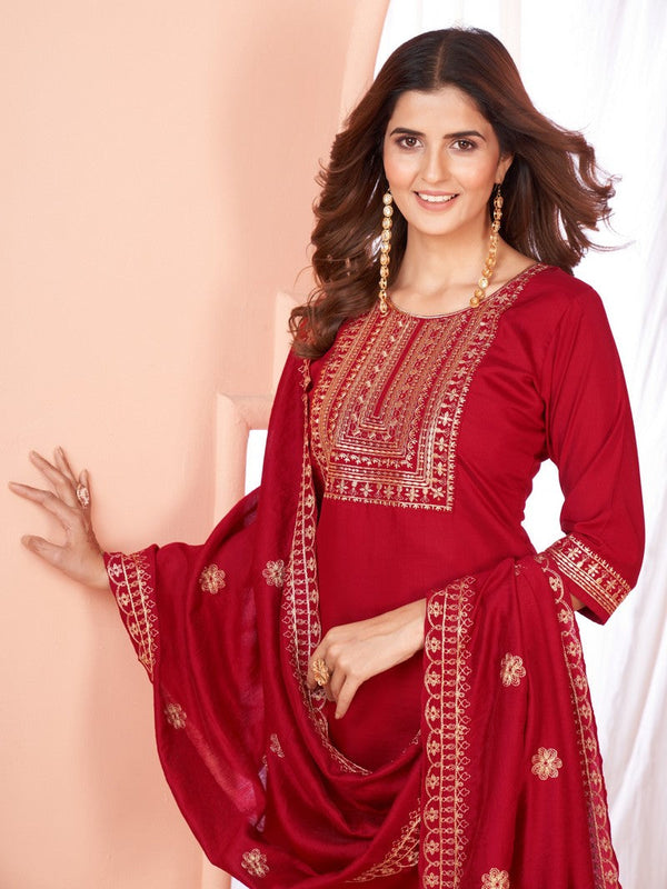 Divine Maroon Color Viscose Fabric Designer Suit