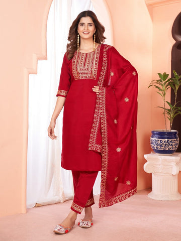 Divine Maroon Color Viscose Fabric Designer Suit