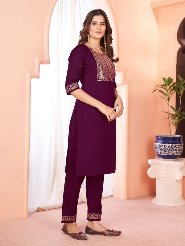 Divine Wine Color Viscose Fabric Designer Suit