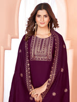 Divine Wine Color Viscose Fabric Designer Suit