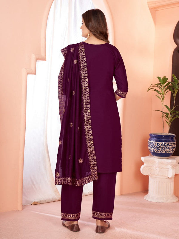 Divine Wine Color Viscose Fabric Designer Suit