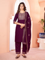 Divine Wine Color Viscose Fabric Designer Suit