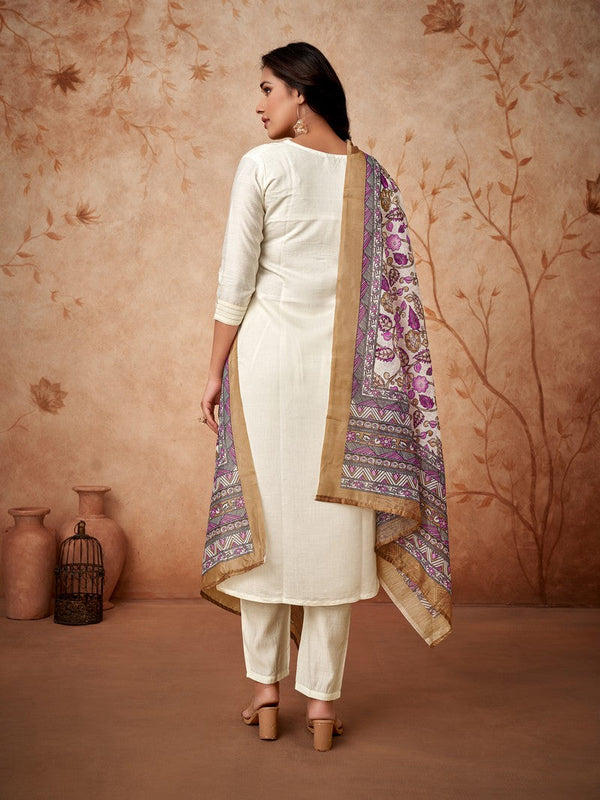 Divine Cream Color Viscose Fabric Designer Suit