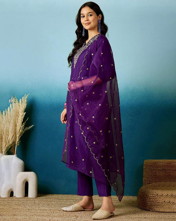 Divine Purple Color Chanderi Fabric Designer Suit