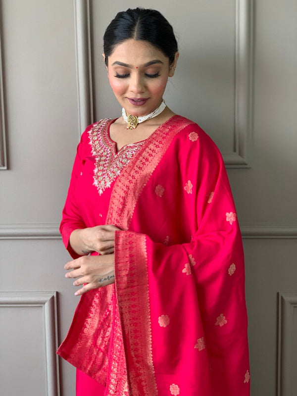 Divine Red Color Viscose Fabric Designer Suit