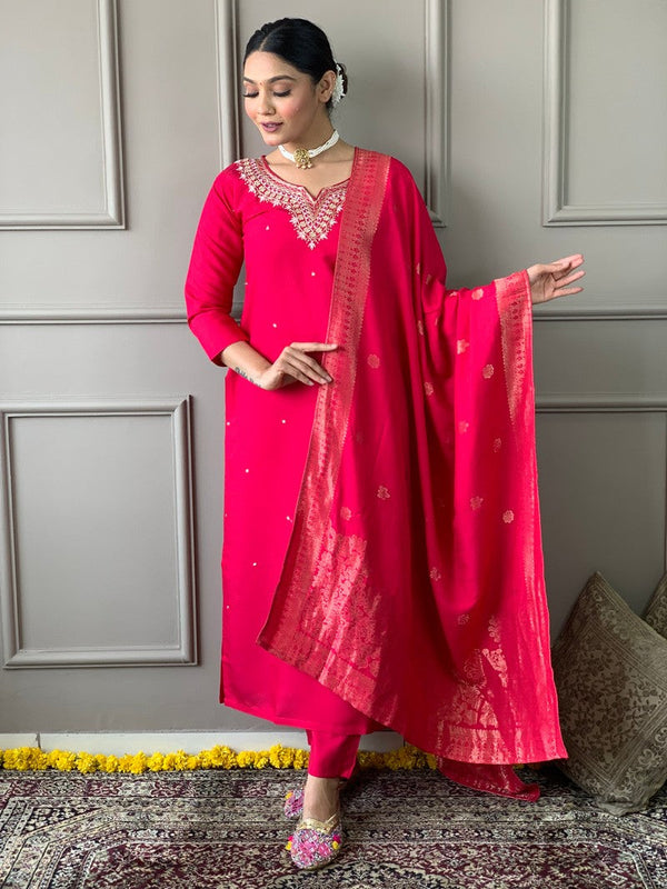 Divine Red Color Viscose Fabric Designer Suit