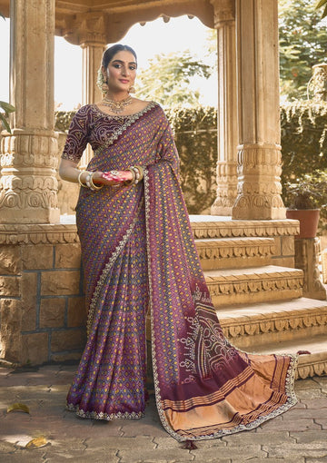 Beauteous Purple Color Silk Fabric Partywear Saree