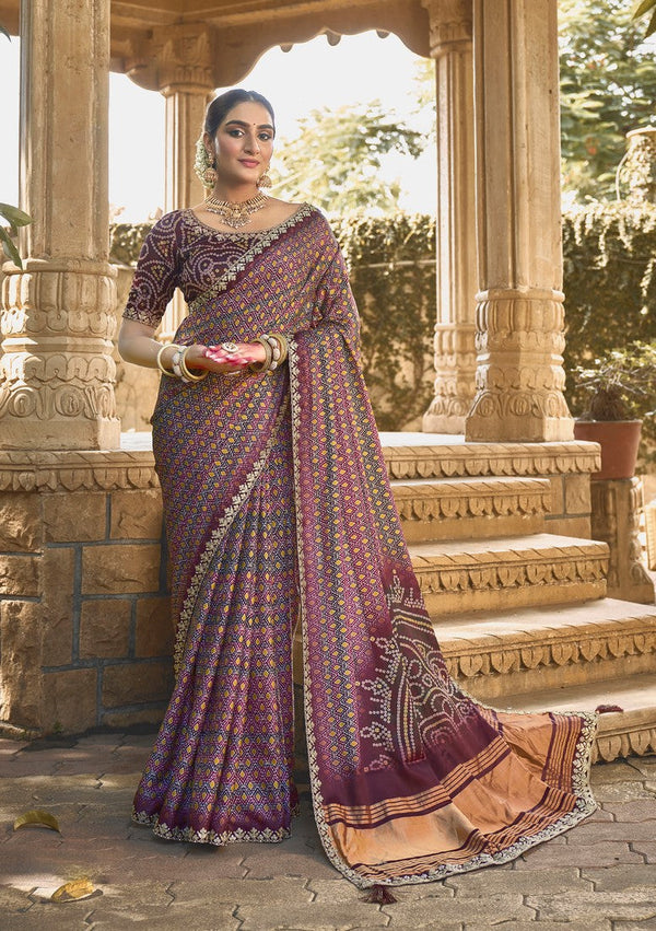 Beauteous Purple Color Silk Fabric Partywear Saree