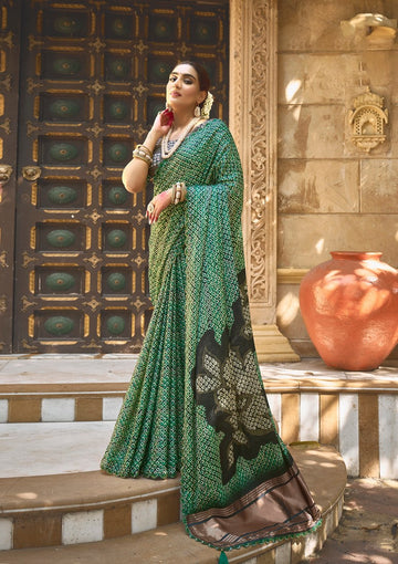 Beauteous Green Color Silk Fabric Partywear Saree