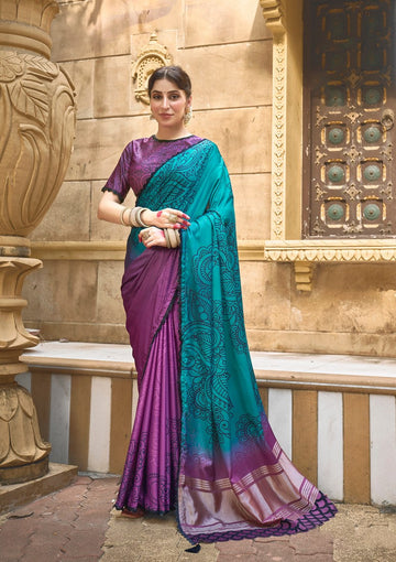 Beauteous Purple  Color Silk Fabric Partywear Saree