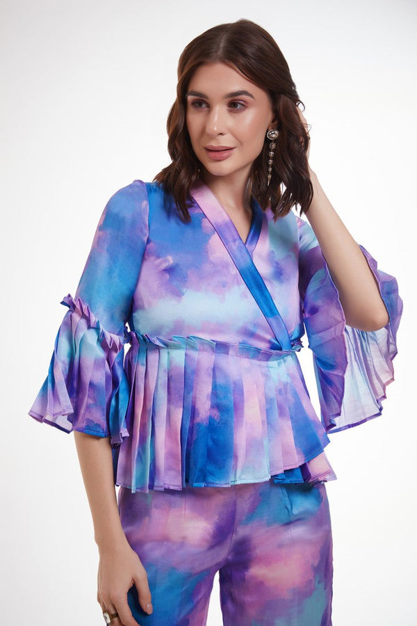 Amazing Blue Color Satin Fabric Cord Set
