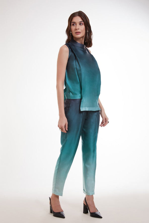 Amazing Teal Color Satin Fabric Cord Set