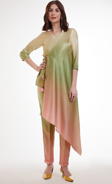 Amazing Green Color Satin Fabric Cord Set
