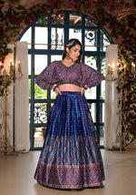 Dazzling Blue Color Satin Fabric Party Wear Lehenga