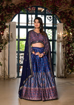 Dazzling Blue Color Satin Fabric Party Wear Lehenga