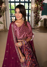 Dazzling Wine Color Satin Fabric Party Wear Lehenga