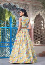 Dazzling Yellow Color Georgette Fabric Party Wear Lehenga