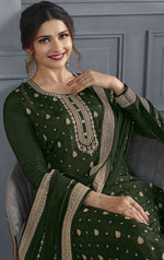 Tasteful Green Color Silk Fabric Plazzo Suit