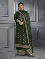 Tasteful Green Color Silk Fabric Plazzo Suit