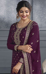 Tasteful Voilet Color Silk Fabric Plazzo Suit