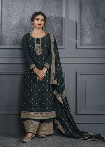 Tasteful Grey Color Silk Fabric Plazzo Suit