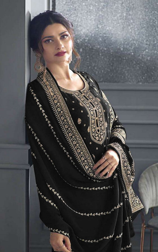 Tasteful Black Color Silk Fabric Plazzo Suit