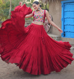 Dazzling Maroon Color Rayon Fabric Party Wear Lehenga