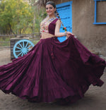 Dazzling Wine Color Rayon Fabric Party Wear Lehenga