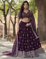 Superb Voilet Color Georgette Fabric Party Wear Lehenga