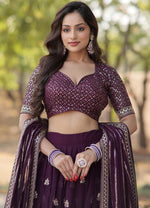 Superb Voilet Color Georgette Fabric Party Wear Lehenga