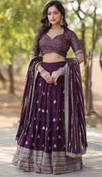 Superb Voilet Color Georgette Fabric Party Wear Lehenga