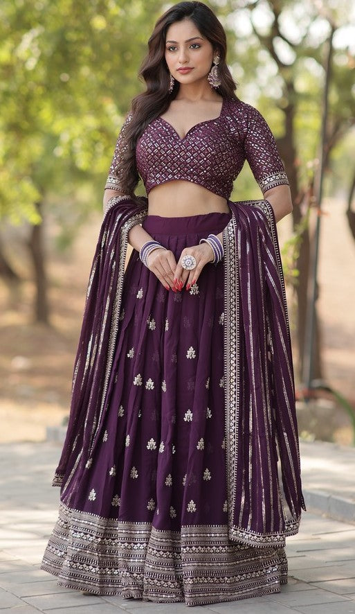 Superb Voilet Color Georgette Fabric Party Wear Lehenga